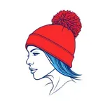 Blue and red beanie with a pom-pom image